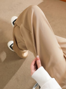 กางเกงขายาวทรงหลวมผ้าซาตินสไตล์ญี่ปุ่นสำหรับผู้หญิง กางเกงขายาวทรงหลวมฤดูใบไม้ผลิและฤดูใบไม้ร่วง กางเกงขายาวทรงหลวมสีกรมท่า