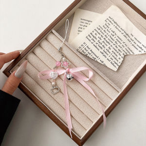 Trendy Silver Bead Heart KT Ribbon Chain Universal Phone And Camera Keychain Womens Style Anti-Loss Moisture-Proof Mobile Accessory