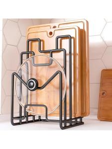Kitchen Cutting Board Storage Rack Multi-Function Pot Lid Holder Iron Material No Drilling Required Non-Folding Design