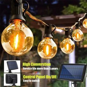 （Including ties）G40 LED Solar Fairy Lights 15M Waterproof Outdoor Patio String Lights with USB Rechargeable & Remote Control 2200K for Garden & Porch