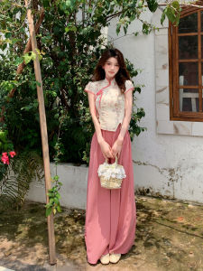 LINGQIAN | New Chinese Style Short Sleeve Top and Wide Leg Pants Set for Women Summer
