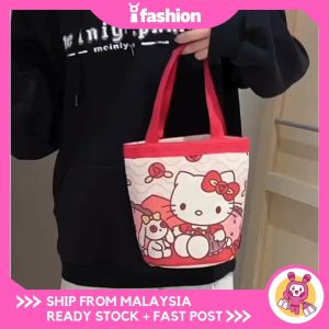 iFASHION 2185 READY STOCK Sanrio Hello Kitty Kuromi Canvas Student Lunch Hand Tote Bag Wanita Kanvas Beg Kecil