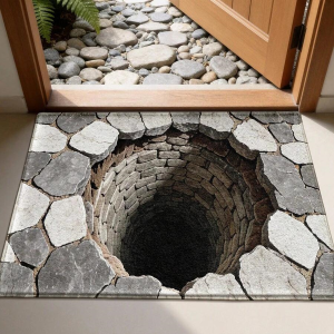 VIKAMA 3D Stone Well Illusion Doormat Non-Slip Washable Floor Mat for Entrance Porch Indoor Outdoor Home Decor