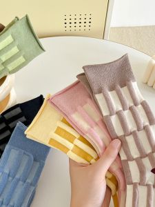 5 Pairs High Cotton Socks Autumn Winter Thickened Three-dimensional Texture Loose Bamboo Bud Pure Cotton Japanese Style