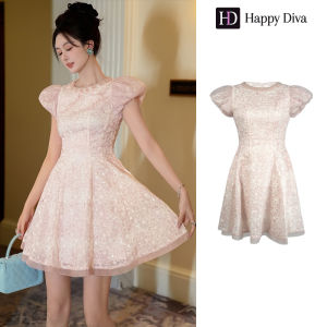 Happy Diva ชุดเดรสลูกไม้แขนฟูสีชมพู ✨โรแมนติก ใส่ได้ทั้งงานแต่ง-เรียนจบ-ปาร์ตี้ 45159