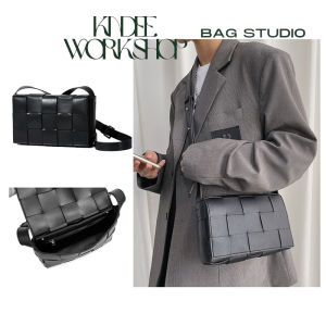 Túi xách nam đeo chéo hộp chữ nhật da thật đan dọc ngang xen kẽ giỏ cách điệu siêu cứng cáp KINDEE