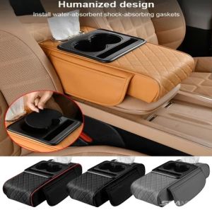 SEAMETAL 3 In 1 Car Center Console Cushion Pad Tissue Box Armrest Elbow Support Pad Cup Holder Storage Bag