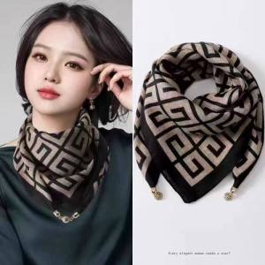 Female magnetic buckle triangle silk scarf herringbone pattern scarf