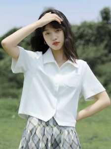 White Short Sleeve Womens Shirt Design Sensation Niche Summer New Japanese Style JK Cotton Polyester Top Sweet Polo Collar