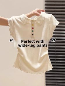 V.C.I | Polo Collar Colorful Buttons Pretty Waist Cinched T-shirt