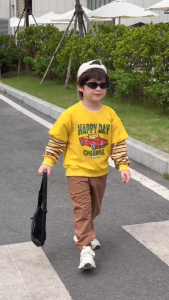 Set bộ dài cho bé trai áo thun tay phối kẻ sọc Sunny Ride kèm quần dài 9kg tới 25kg BERNIE H0426B25