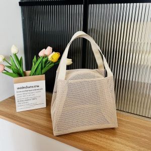 ใหม่ขนาดใหญ่ความจุตาข่ายกระเป๋า Handle Travel Toiltery กระเป๋าแต่งหน้ากระเป๋าชายหาดแบบพกพาเครื่องสําอางค์ซิปกระเป๋า