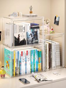 Acrylic Bookshelf Childrens Desktop Organizer Simple Mobile Plastic Storage Box Home Office Desk Space Saver Book Holder