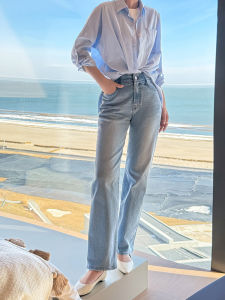 Slim High Waist Blue Jeans Womens Straight Leg Jeans Spring Summer New Style QingCheng SuXiaoTang Natural Waist Long Pants