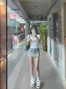 Váy Mini Denim Cạp Cao Cho Nữ Mùa Hè 2024 Váy Ngắn Chữ a Ôm Sát Cỡ Nhỏ Họa Tiết Đơn Màu Váy Công Sở