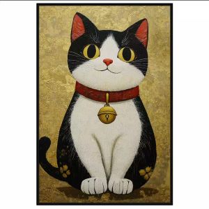 Tranh phong thủy mèo thần tài. Tranh treo tường dán tường sơn dầu canvas trang trí. CGI-1695