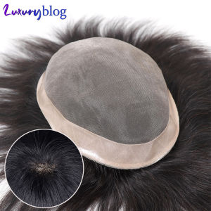 Human Hair Prosthesis for Men Breathable Fine Mono with NPU Toupee Hairpiece Natural Black Male Wig Replacement System 6Inch