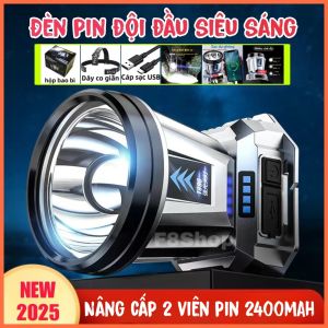 [Loại 2 Pin] Đèn pin đội đầu siêu sáng 2in1 kiêm sạc dự phòng đèn pha LAMP đèn Led pin lithium 18650 sạc USB type C