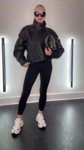 KONDALA Casual Chic Black Leather Jackets Women Long Sleeve Buttons Elastic Oversized Coats Fashion 2026 Spring Streetwear Coats