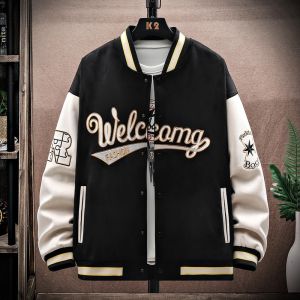 ROMON | Romon Mens Baseball Collar Jacket Trendy Casual Flight Suit Jacket Youth Fashion Autumn Spring New Style Polyester Fiber