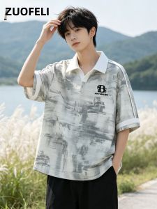 ZUOFEILI | Textured Polo Collar Embroidery T-shirt