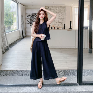 YINLUOYA | Stunning Summer Outfit Korean Style Small Size Set New 2025 Linen Wide Leg Pants Two Piece Set Women Breathable Comfortable Lightweight Casual Style
