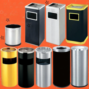 MLZH | Round-Square Trash Can with Ashtray for Hotels Lobbies