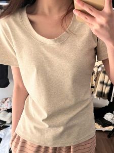 Slim Fit Short Sleeve T-Shirt Womens Summer Pure Cotton U-Neck Basic Style Half Sleeve Fashionable Youthful Foundation Top