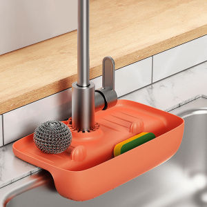 Household Silicone Sink Drain Rack Faucet Splash Proof Drain Rack Water Collecting Pad Sponge Rag Steel Wool Gadget Storage Box