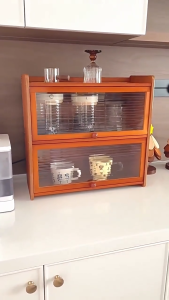 Bamboo Cabinet with Acrylic Door Multi-Purpose Desktop & Kitchen Organizer Space Saving & Modern