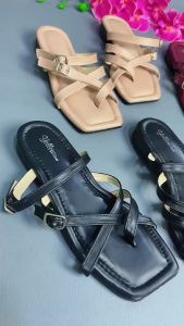 YELLOW Delia - Sendal Wanita Tali Silang Gesper Platform Sandal Tali Gesper Cewek Flat Elegant Kekinian Full Busa Ready size 37 - 40 Gesper Silang