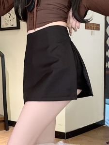 Spring 2025 Grey Suit Short Pants Womens A-Line Mini Skirt Anti-Light Walking Body Wrap Skirt Polyester Fiber Natural Waist