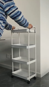 𝗨𝗥𝗕𝗔𝗡𝗛𝗢𝗠𝗘𝗦 3 / 4 / 5 Tier Multifunctional Storage Trolley Rack with Wheels | Rolling Utility Cart Organizer Shelf for Home Kitchen Bathroom Office Movable Space-Saving Rack with Plastic Baskets Lockable Wheels for Easy Access Organizationt