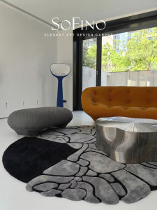 SoFINO | New Irregular Round Black Gray Luxury Italian Style Carpet