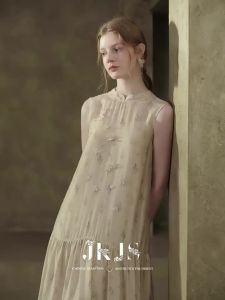 JK&JS | Silk-like Print 3D Embroidered Chinese Style Vest Dress for Women
