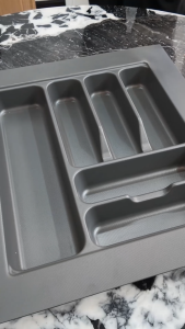 DHM ATELIER Cutlery Tray with Multi-Compartments 600/900mm Grey PP Plastic Kitchen Utensil & Spoon Drawer Organizer
