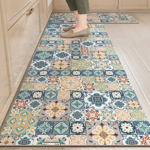 VIKAMA Kitchen Oil-Proof And Water-Proof Floor Mats Household Washable Long Dirt-Resistant Crystal Velvet Carpets Home Decor