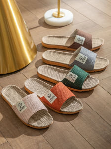 Japanese Style Linen Slippers Mens Breathable Anti-Slip Sweat Absorbent Home Indoor Soft Bottom Silent Summer Couple Slippers