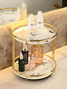 เคสสำหรับเก็บเครื่องสำอางแบบหมุนได้สไตล์ยุโรปเหนือ กล่องเก็บเครื่องสำอาง จัดระเบียบสินค้า 2 ชั้น ทำจากเหล็กเคลือบด้วยโลหะ กล่องเก็บของสำหรับผู้หญิง