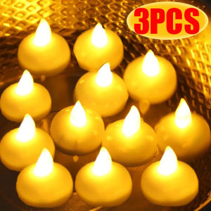 ไฟเทียนทีไลท์แฟลชกันน้ำที่ทำงานด้วยแบตเตอรี่เทียนลอยน้ำนำไร้ผล3ชิ้นสำหรับตกแต่งอ่างอาบน้ำงานแต่งงานสระว่ายน้ำสปา