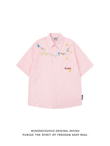 WUKONGYOUHUO | Summer Floral Embroidered Plaid Short Sleeve Shirt