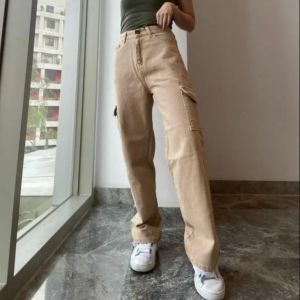 Celana Jeans Cargo Wanita highwaist Celana panjang Retro Fashion Korea Style Loose Cargo Jeans
