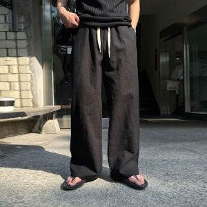 Ssumenam | Elastic Waist Linen Palazzo Pants