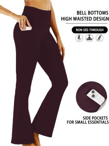 Super Soft Bell Bottom Pants Women High Waisted with Pockets Tummy Control No See Through Workout Yoga Home Casual