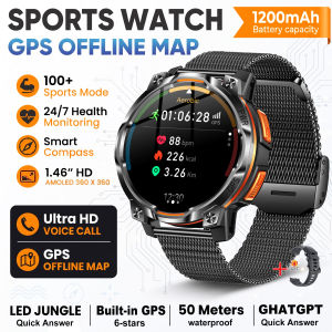 GUHUAVMI | 1200mah Long Battery Life Smart Watch Gps Positioning Offline Map Compass 107+sports Mode Exercise Record Health Monitoring 2026