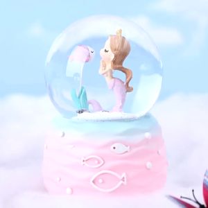 Quà Tặng - Quả cầu pha lê nàng tiên cá có đèn nhạc và bông tuyết. Đèn trang trí phòng ngủ.