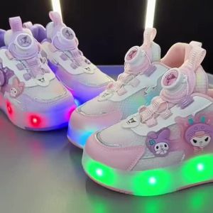 38 Children's Four-Wheel Spin on Roller Skates Flashing Light Ice Skating Shoes Spring Autumn New Style Girls Big Kids Walk Shoes