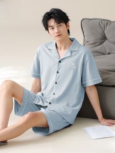 MiiOW | Mens Short Sleeve Pure Cotton Sleepwear Casual Home Clothes Set Large Size Summer Comfortable Breathable Loose Fit Outwear