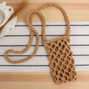 Trendy Cotton Rope Woven Hollow out Mobile Phone Crossbody Bag Versatile Fashionable Korean Style Handbag Soft Square Shape