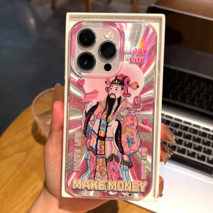 Suitable for Apple 16 God of Wealth Phone Case Iphone16promax Female New Arrival 15pro Laser 14plus Niche Style Fancy 13pm Accessible Luxury 12 Hard Shell Shatter-Resistant 11 Stylish Trendy Male Por Jun